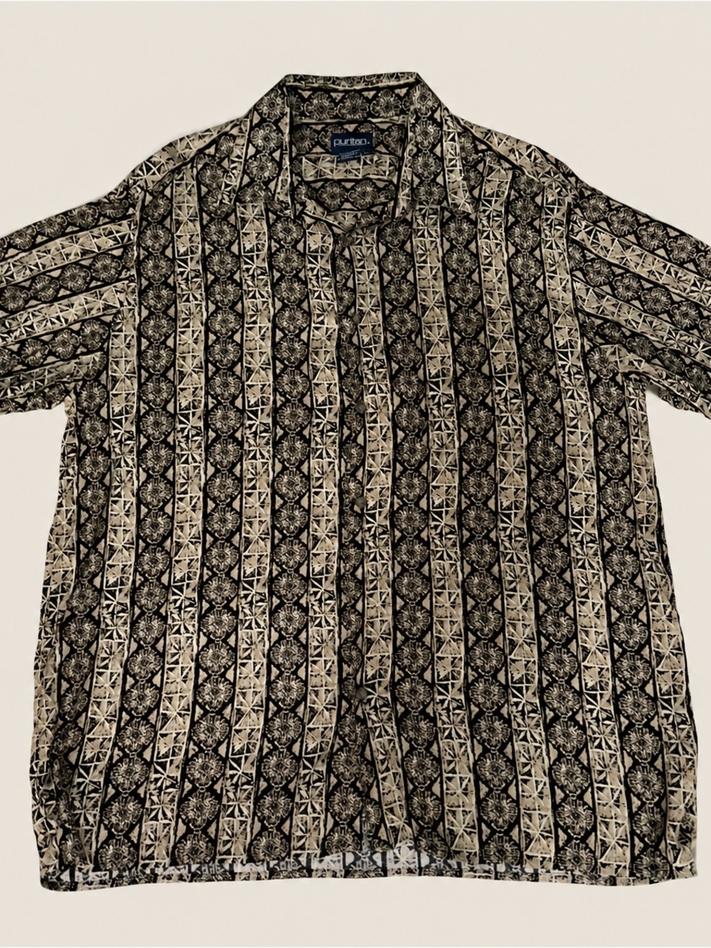 Puritan Men’s Geometric Print Short Sleeve Button Up Shirt Retro